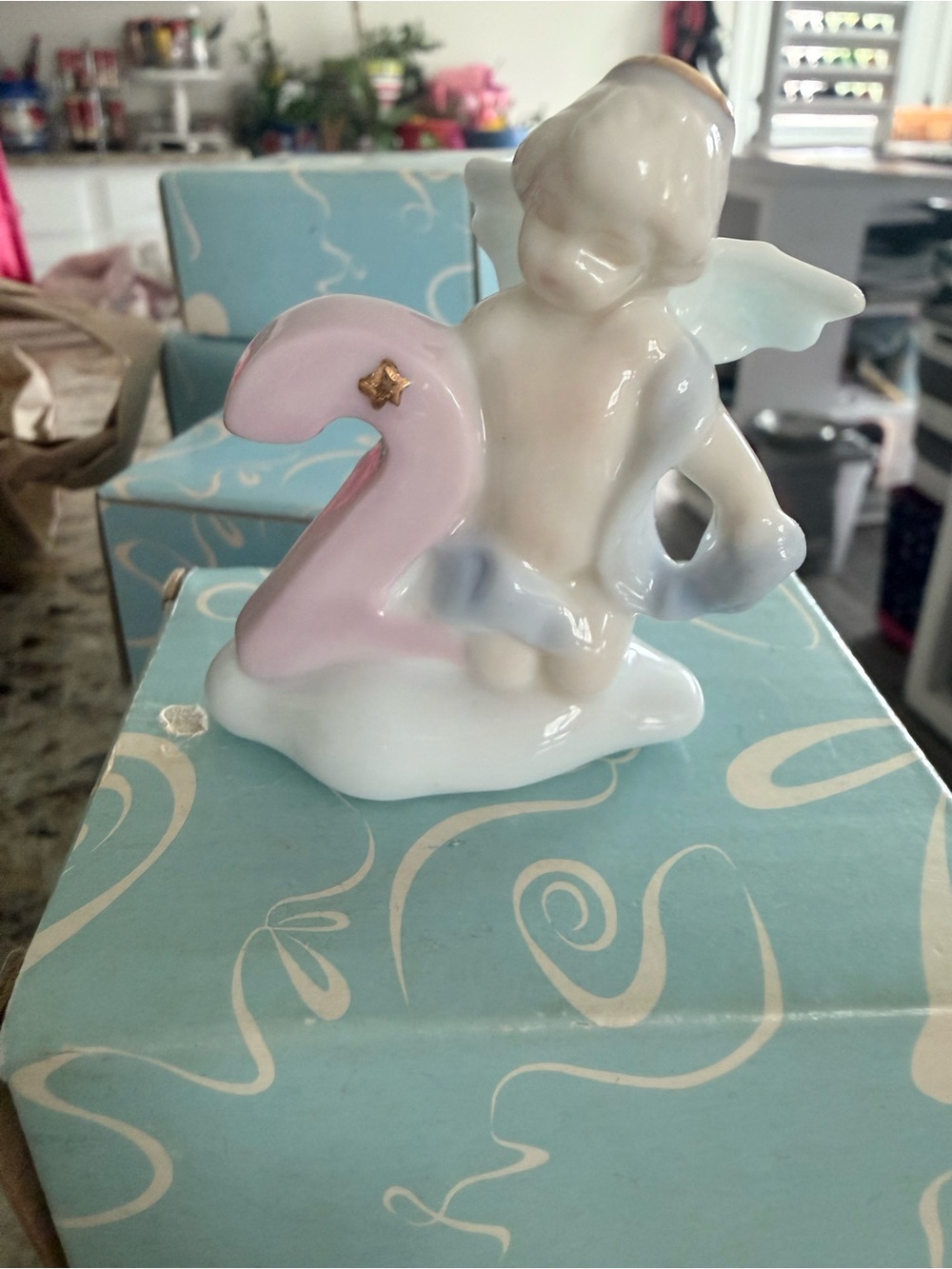 Russ white and light blue ceramic figurine